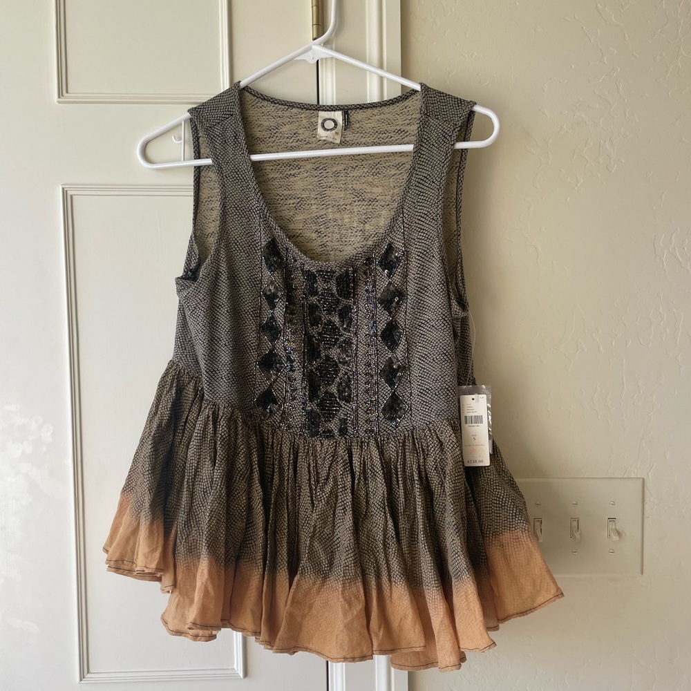 Anthropologie Akemi Kin Anaphora Tank Top Size Small Peplum Yellow Beaded Boho - Picture 4 of 9